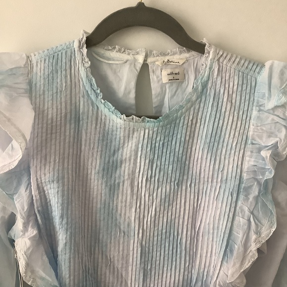 NWT Wilfred Elia Dress Ruffled tie dye blue mini dress size small - Picture 3 of 16